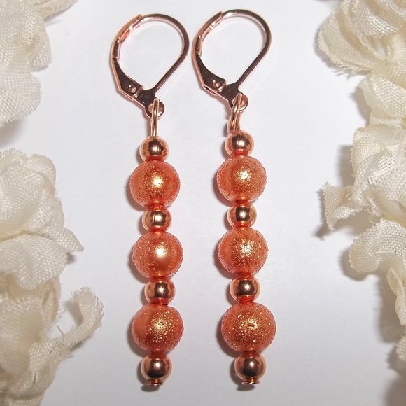Earrings, Orange Earrings, Orange and Rose Gold Earring, Earring, Earring 8110 - Picture 1 of 8